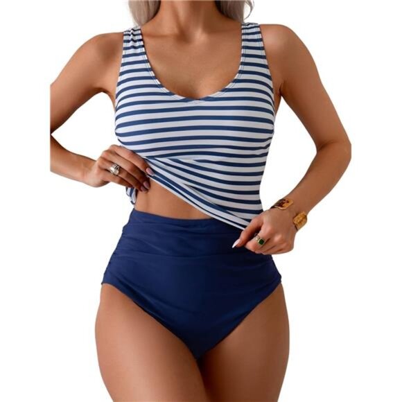 2-Piece Tankini Swimsuit with Cutout Back and Tummy Control - Picture 1 of 6